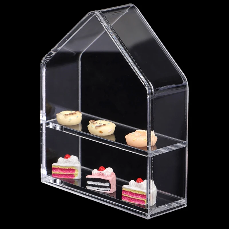 

1:12 Dollhouse Miniature Display Shelf Dessert Cake Rack Acrylic Transparent Showcase Display Cupboard Model Supermarket Decor