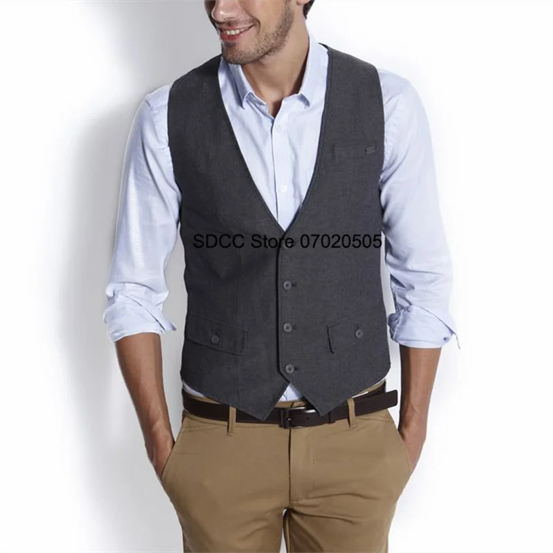 

Elegant Dress A Man For Wedding Party Single Breasted V-Neck Slim Waistcoat Vintage Style Sleeveless Jacket