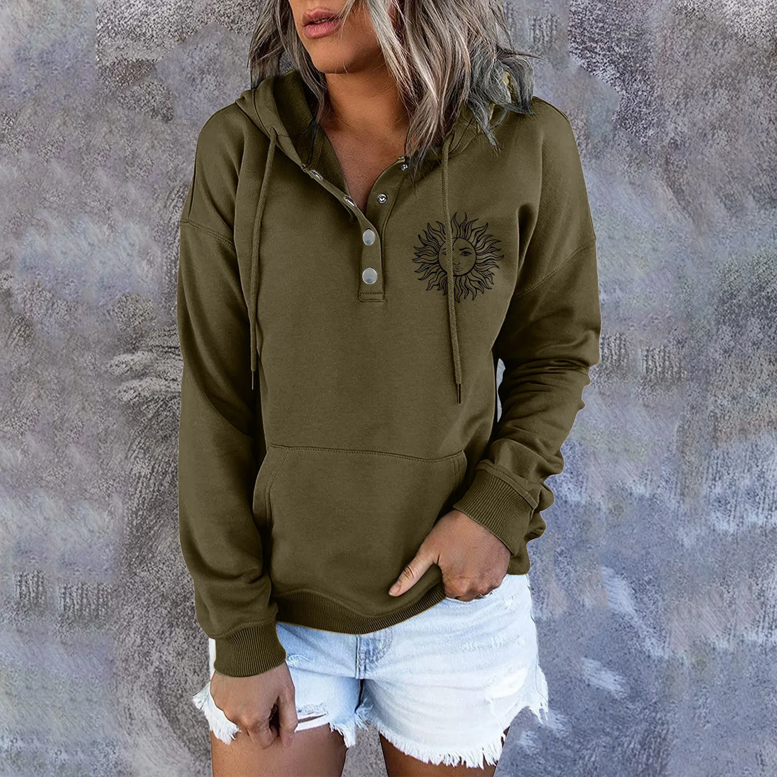 

Womens Sweatshirts Long Sleeve Hoodie Pullover Casual Button Top Womens Zip up Hooded Sweatshirt Hoodies Women Size Medium