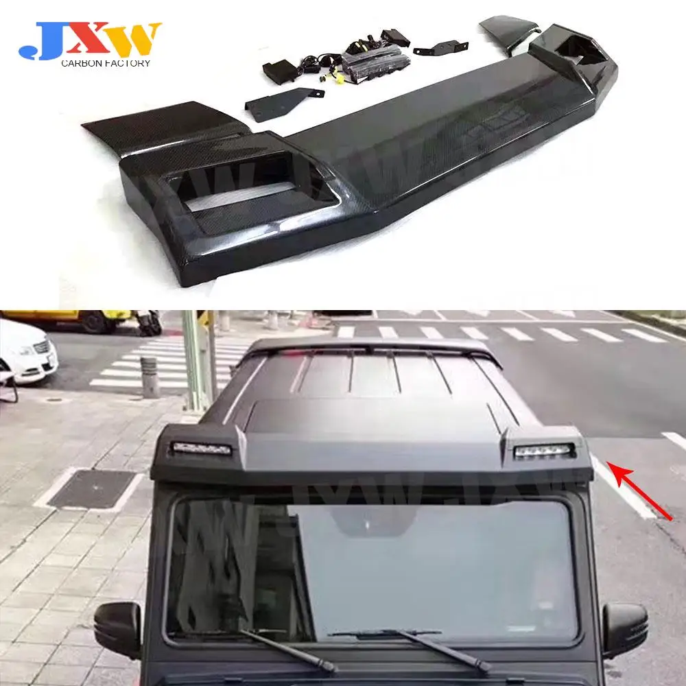 For G Class Carbon Fiber Rear Trunk Wings Roof Spoiler with LED Lights  for Mercedes W463 G500 G55 G65 Wagon 2015+ B Style