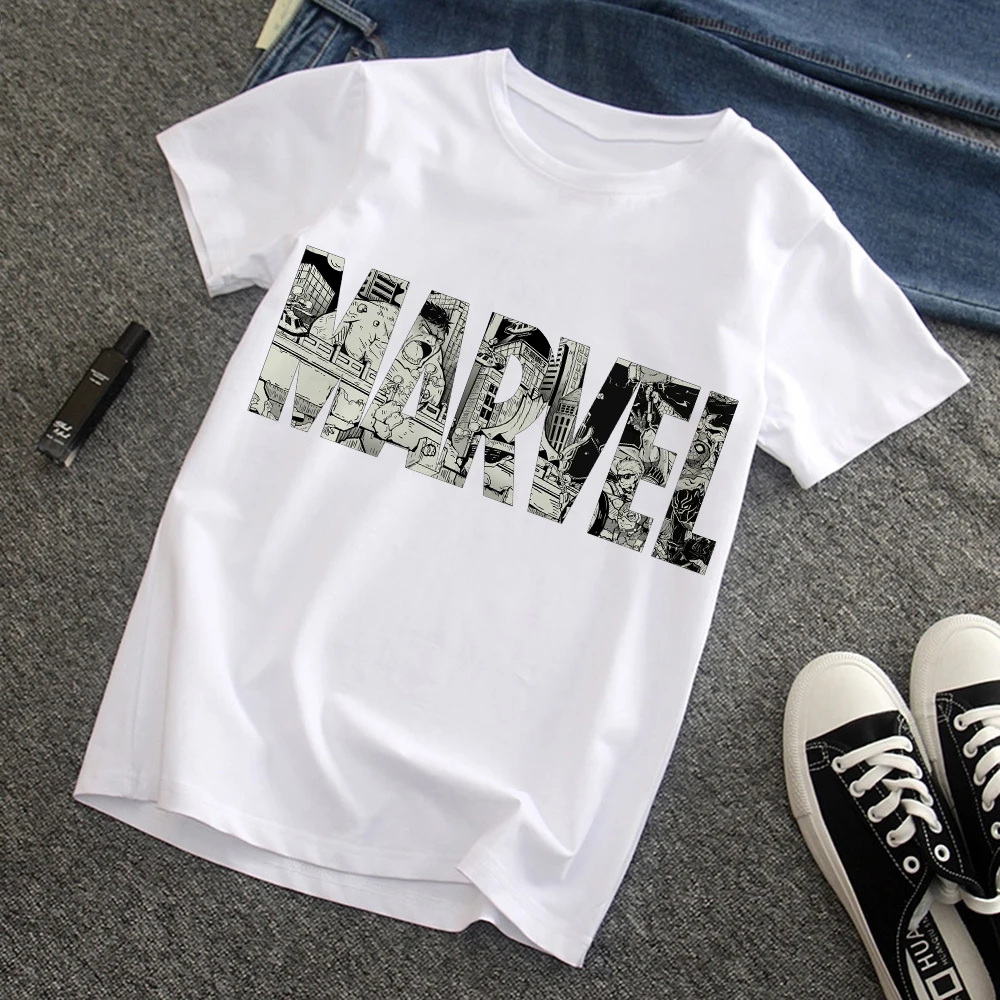 

T-Shirt Marvel Letter Men's Tshirts Cartoons Anime Harajuku Kawaii Casual Clothes T Shirts Vintage Male Couples Tees Shirt Tops