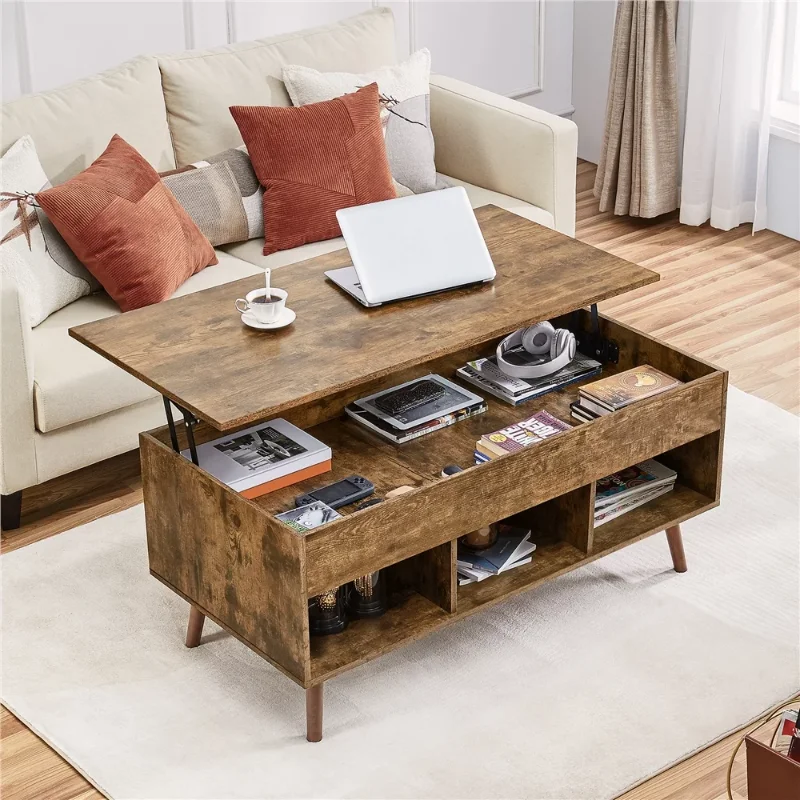 

Alden Design Wooden Mid Century Lift-Top Coffee Table, Rustic Brown
