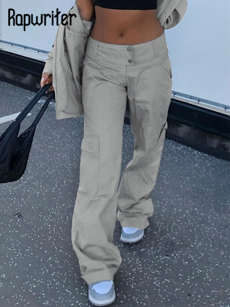 

Rapwriter Casual Gray Baggy Cargo Pants 2000s Grunge Pocket Straight Pants Chic Fashion Women Sweatpants Vintage Jogger Pants