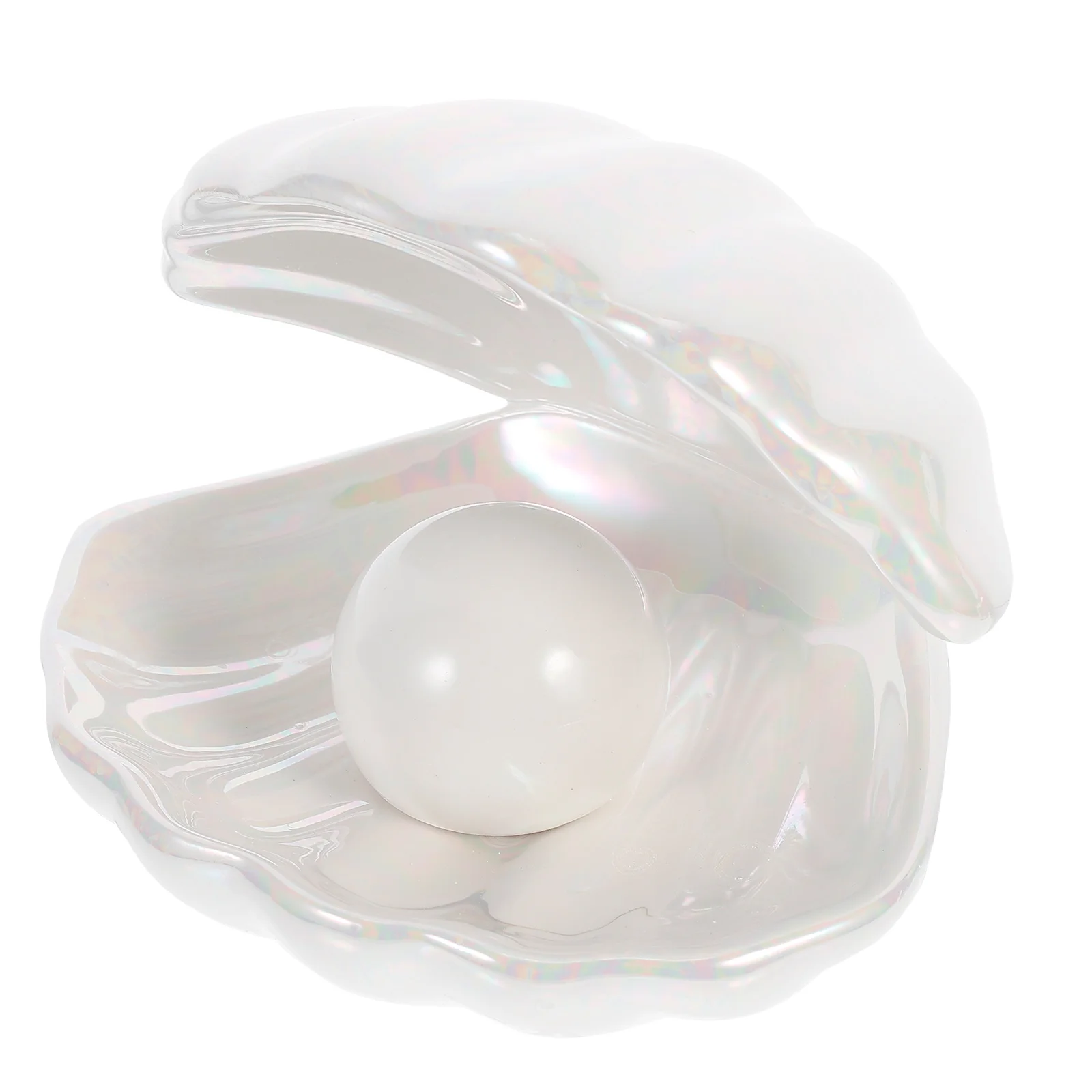 

White Shell Pearl Light Theme Ceramic Jewelry Tray LED Accent Lamp Portable Night Light Pearl in Shell Desktop Ornament for
