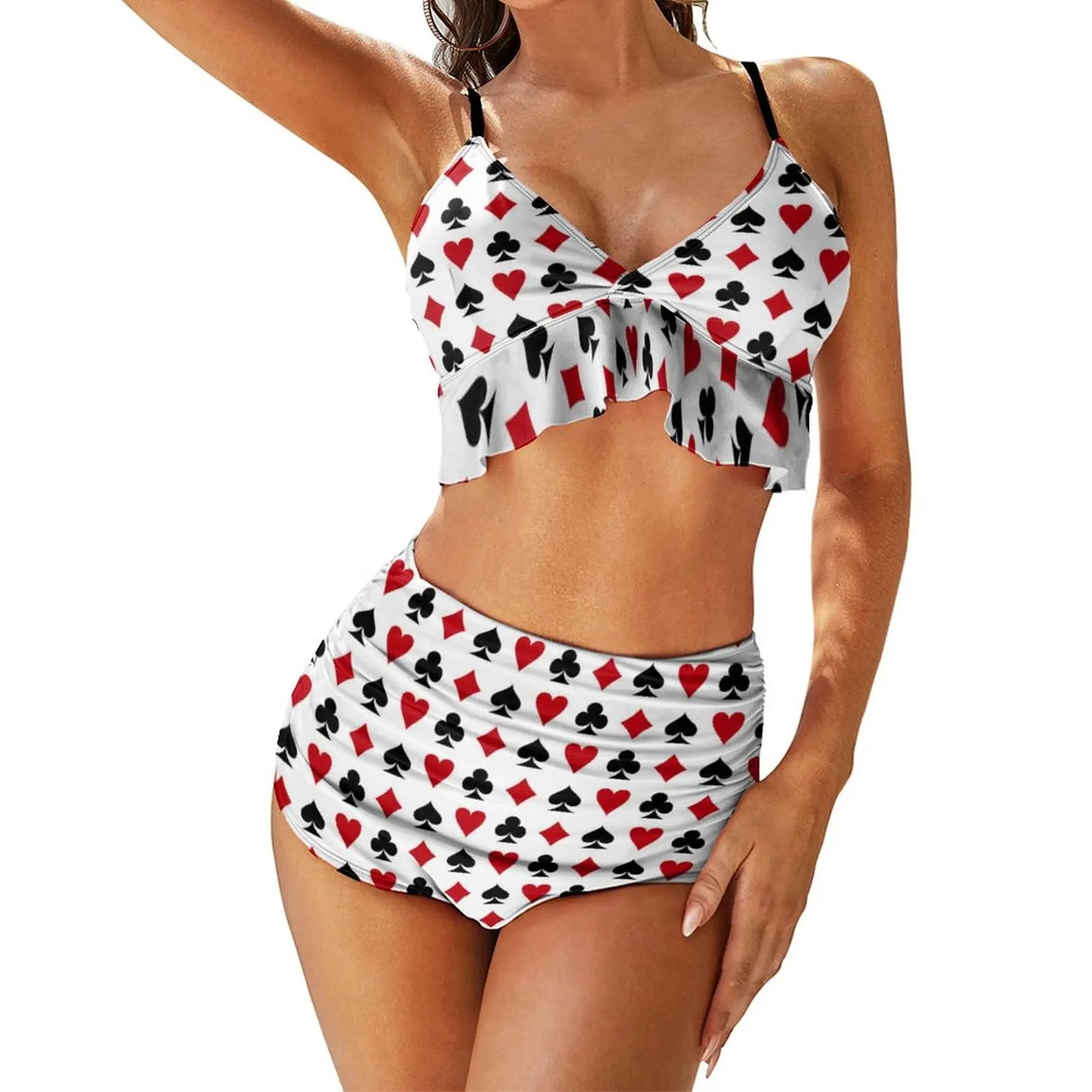 

Poker Heart Bikinis Set Card Suits Poker Style Lucky Push Up Bikini Swimsuit Sexy High Waist Swimwear Fitness Print Bathing Suit