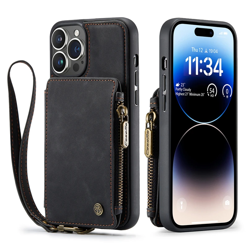 

Leather Phone Back Case For iPhone 14 13 12 11 Pro Max Plus Mini X XS XR Zipper Wallet Phone Back Cover Phone Protective Cover