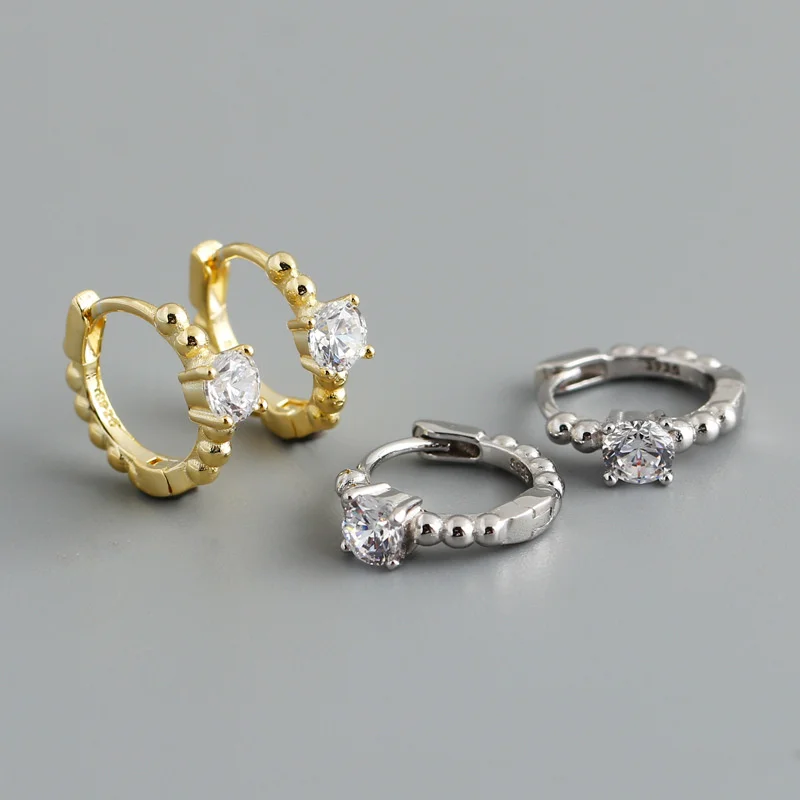

Eh1298 personalized fashion circle bead shaped S925 silver ear buckle with diamond wave point earrings