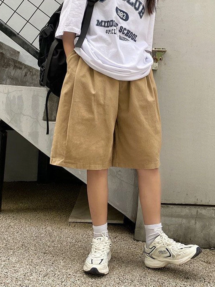 Zoki Bf 4Xl Oversize Streetwear Cargo Shorts Women 100% Cotton High Waist Casual Wide Leg Shorts Fashion Korean Summer Shorts