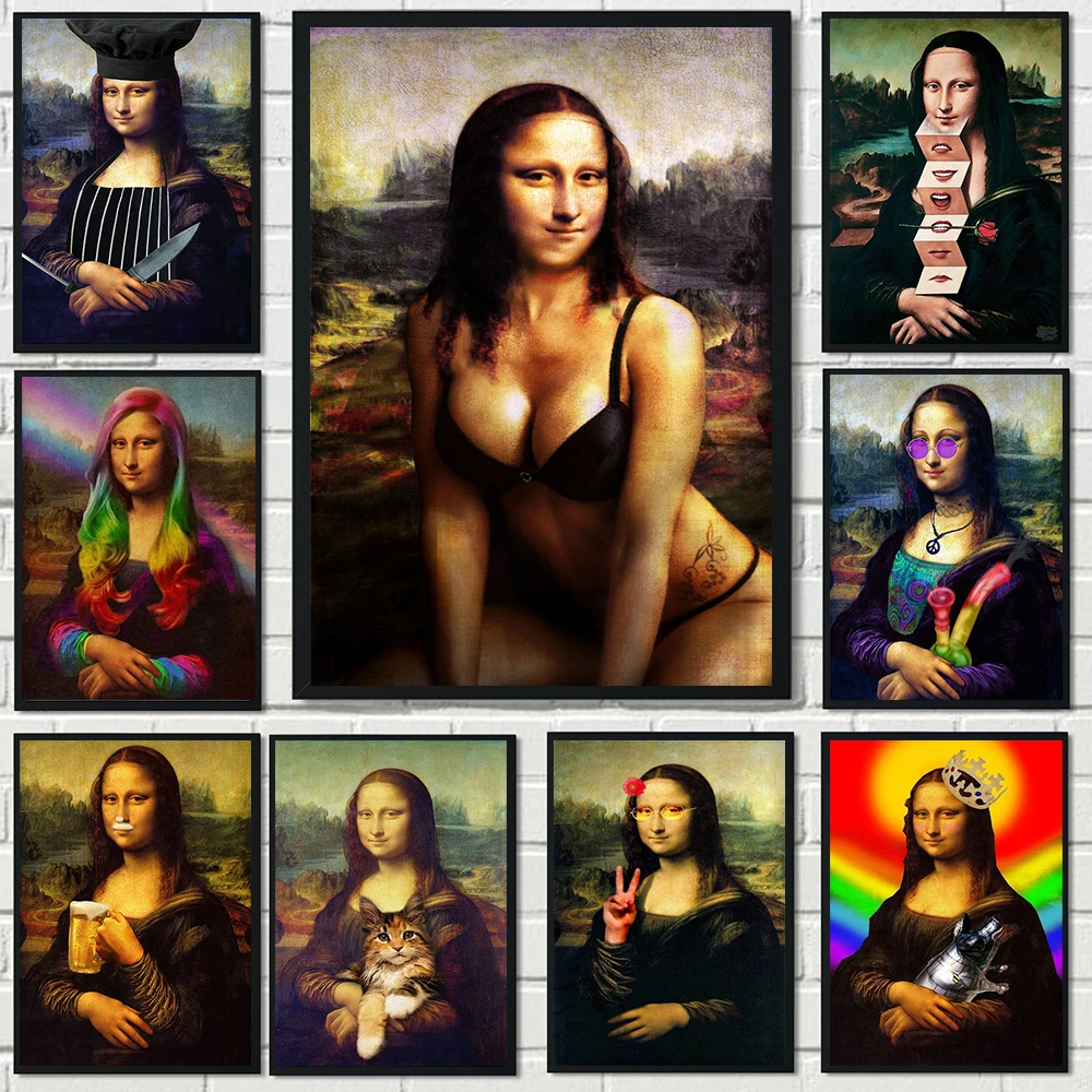 

Funny Mona Lisa Portrait Canvas Painting Famous Nude Woman Poster Print Nordic Style Wall Art Picture Room Home Decor Cuadros