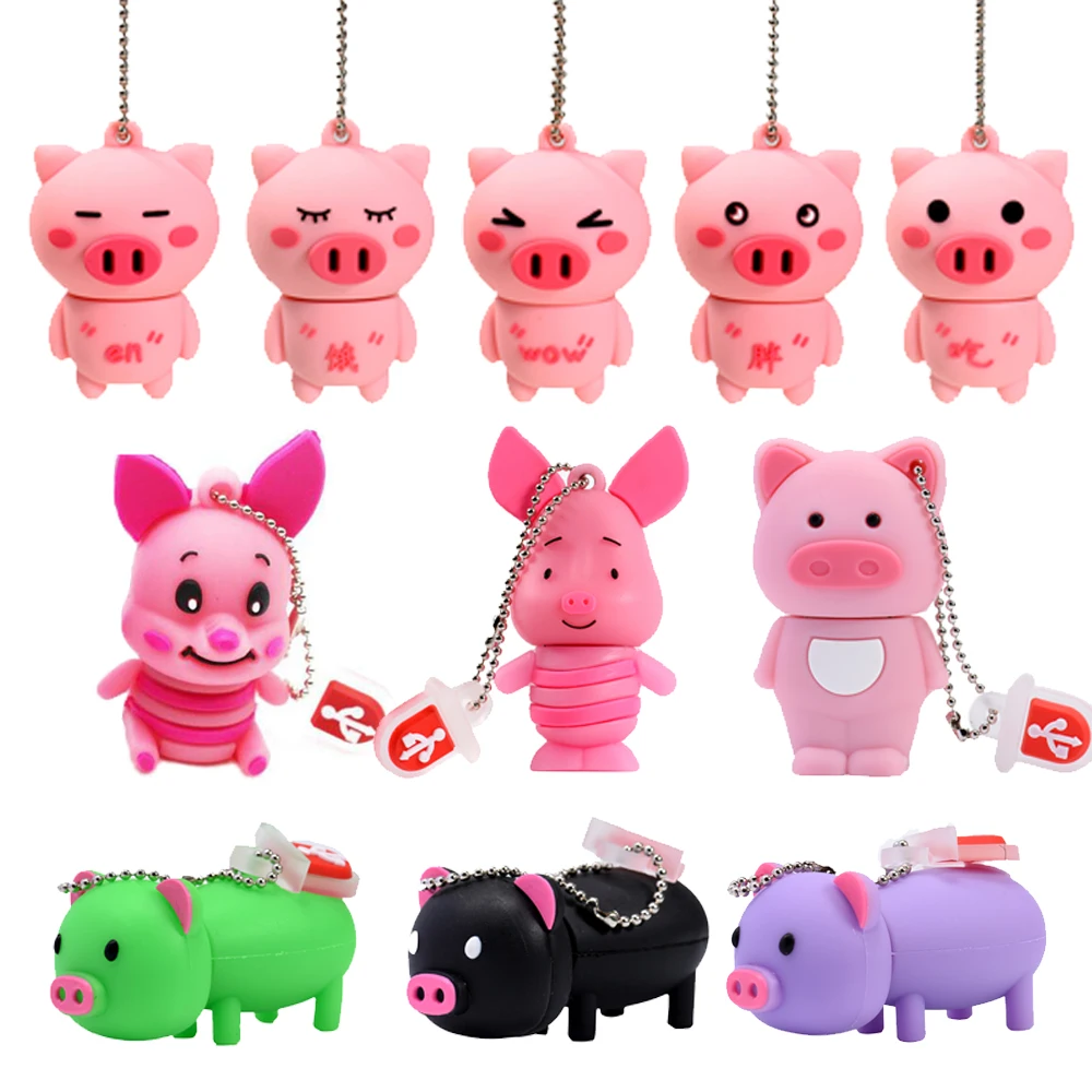 

Cute Pig USB Flash Drive 64GB Cartoon Memory Stick Creative Gift for Kids Pen Drive 32GB Free Key Chain Pendrive Storage Devices