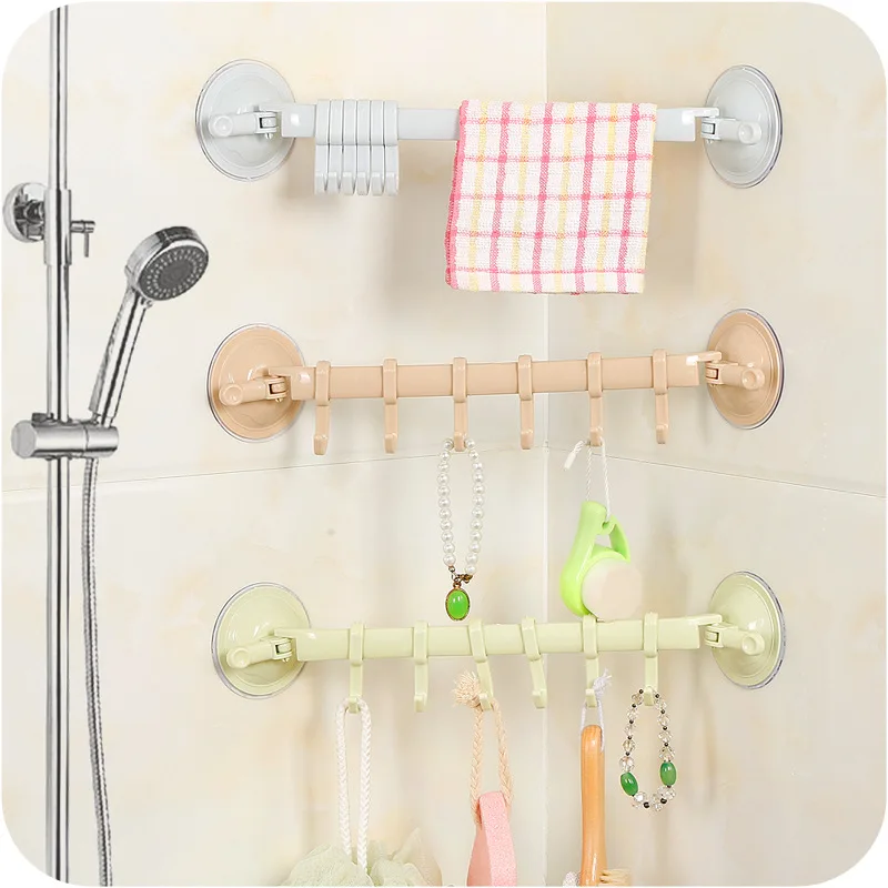 

Adjustable 6 Hooks Double Suction Cup Towel Hanger Rack Hanging Shelves Holders Lock Type Sucker Bathroom Hook Organizer