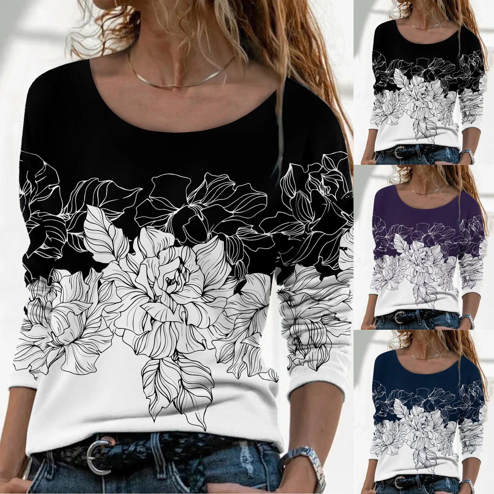 

Women Casual Crew Neck Sweatshirt Top Print Pattern Long Sleeve T Shirt Top Blouse Casual Top Graphic T Shirts for Women