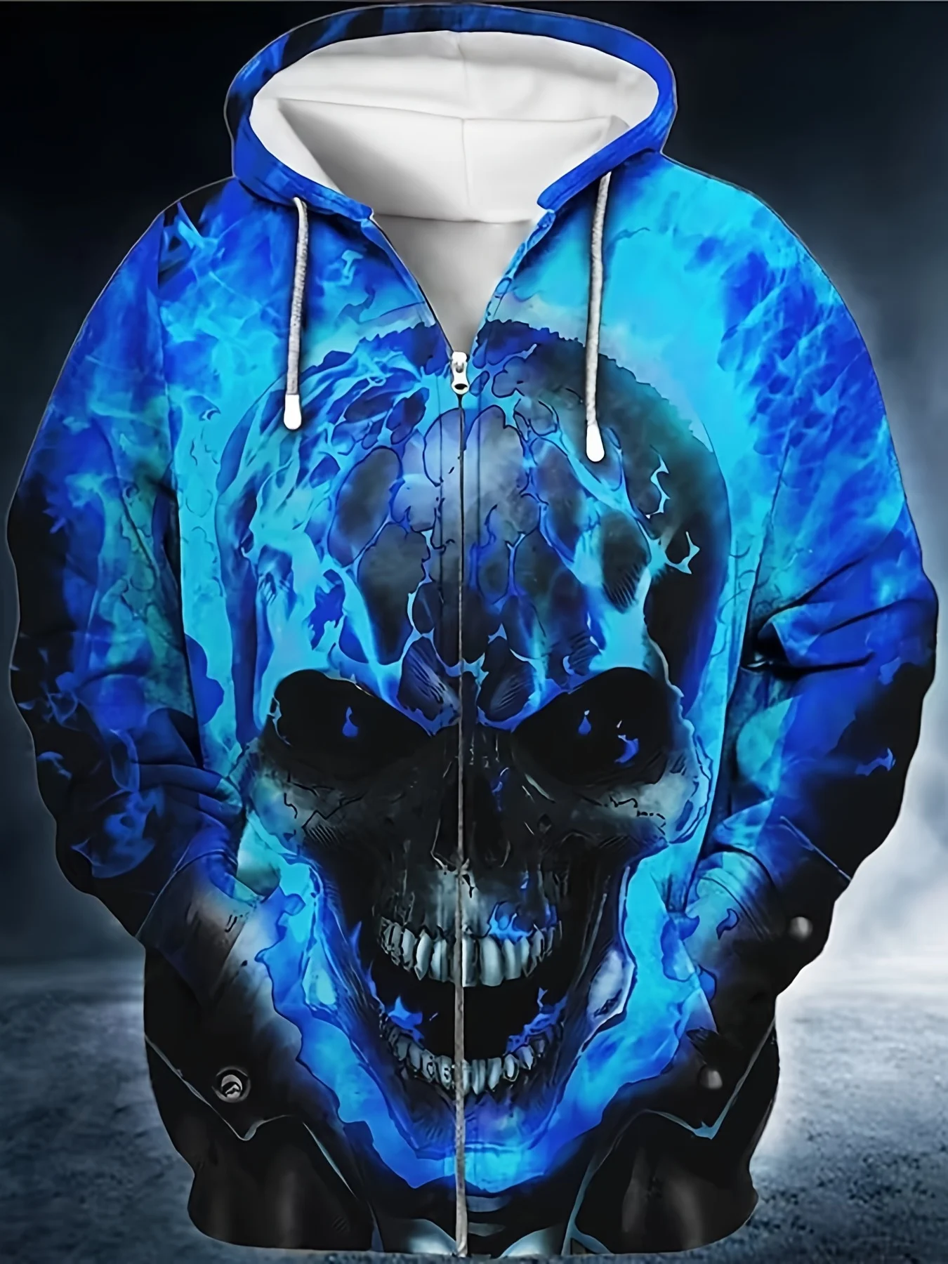 Мужская куртка с капюшоном на молнии 3D-принтом черепа