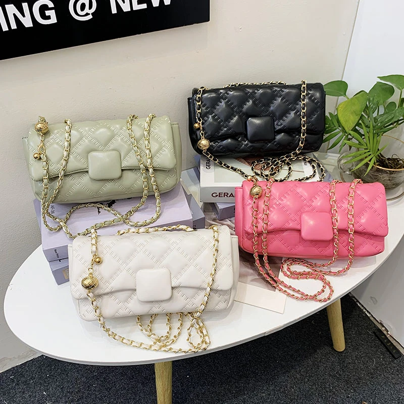 Women's Messange Bag Chain Diamond Lattice PU Leather Magnetic Buckle Adjustable Strap 7Color Optional 2023 New Women Handbags