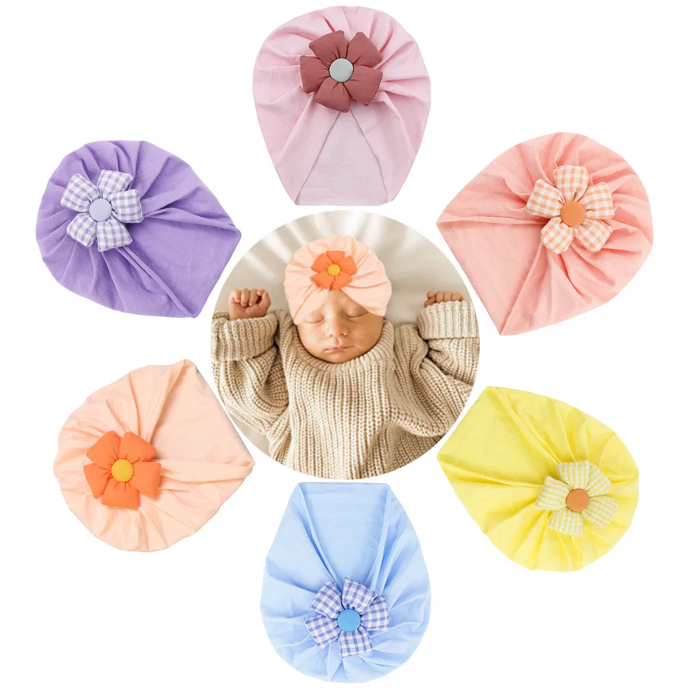 

Baby Turban Flower Soft Elastic Hat Newborn Accessories Toddler Headwraps Cotton Baby Girl Hats Infant Children Cute Kids Caps