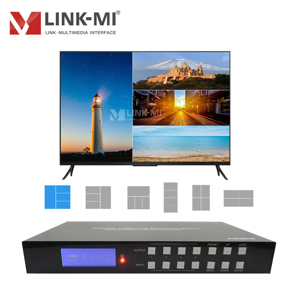 LINK-MI 4K60Hz HDMI 4x4 бесшовная матрица 2x2 настенный видеоконтроллер 4x1