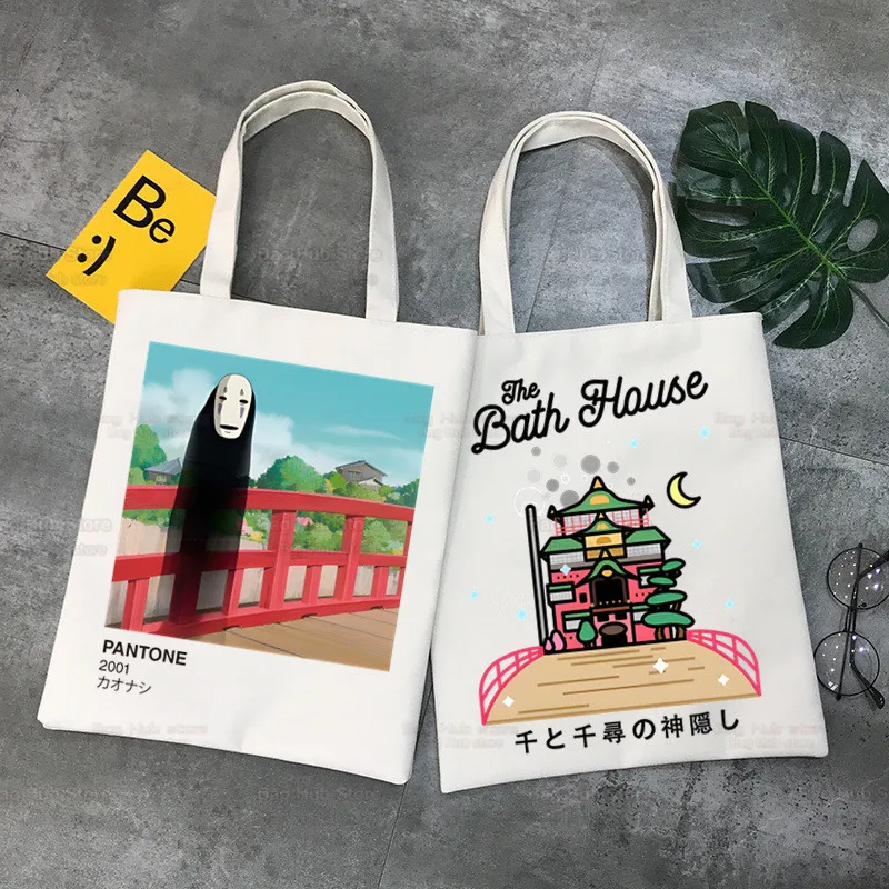 

Spirited Away Chihiro Canvas Shoulder Tote Bag Hayao Miyazaki Handbags Eco Reusable Shopping Bag Studio Ghibli Ulzzang Bags