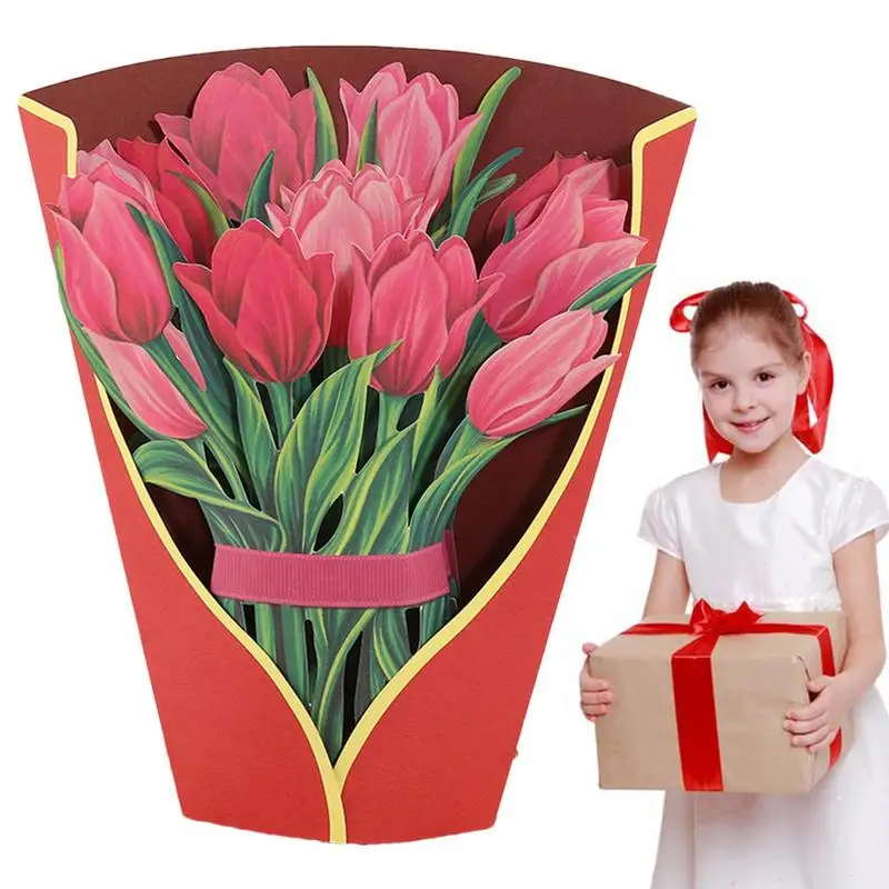 

Pop-Up Bouquet Greeting Card Eternal Flower Pop-Up Creative 3D Bouquet Thank You Card Holding Flowers Blessing Gift Mothers Day
