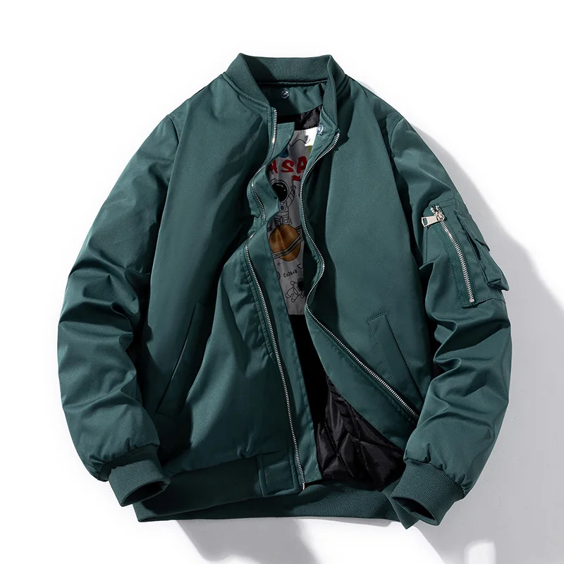 

Men Women Bomber Jacket Fashion Autumn Winter Pilot Jacket Solid Vintage Baseball Coat ded Couple Windbreaker Pocket Pink