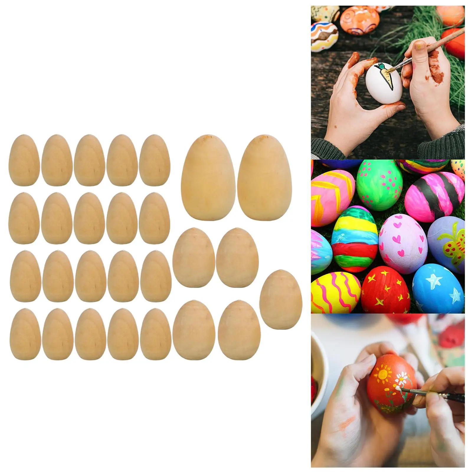 27Pcs Unfinished Wood Eggs with Flat Bottom Manual Graffiti Wooden Blank Eggs for DIY Easter Holiday Basket Fillers images - 4