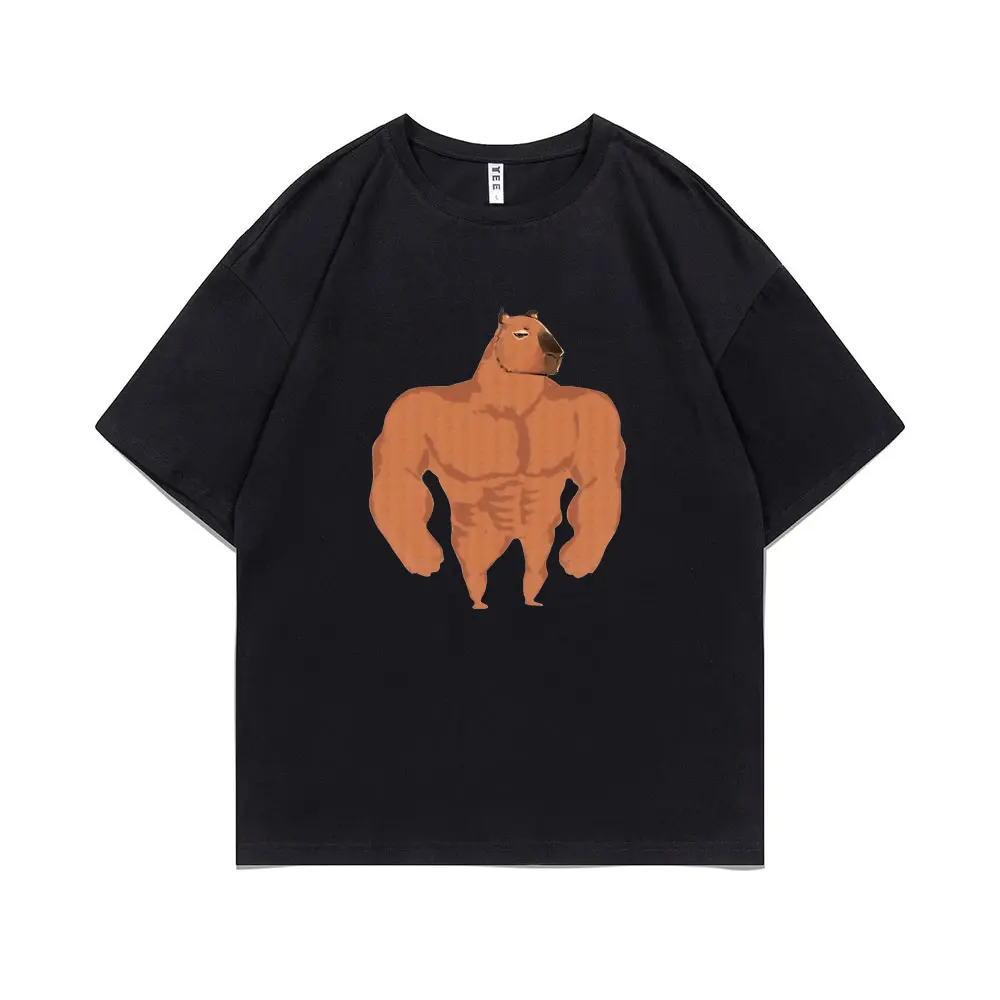 

Buff Muscle Man Capybara T-shirt Fitness Gym Club T Shirts Men's Funny Tees Men Women Loose Cotton Fashion Comfortable Tshirt