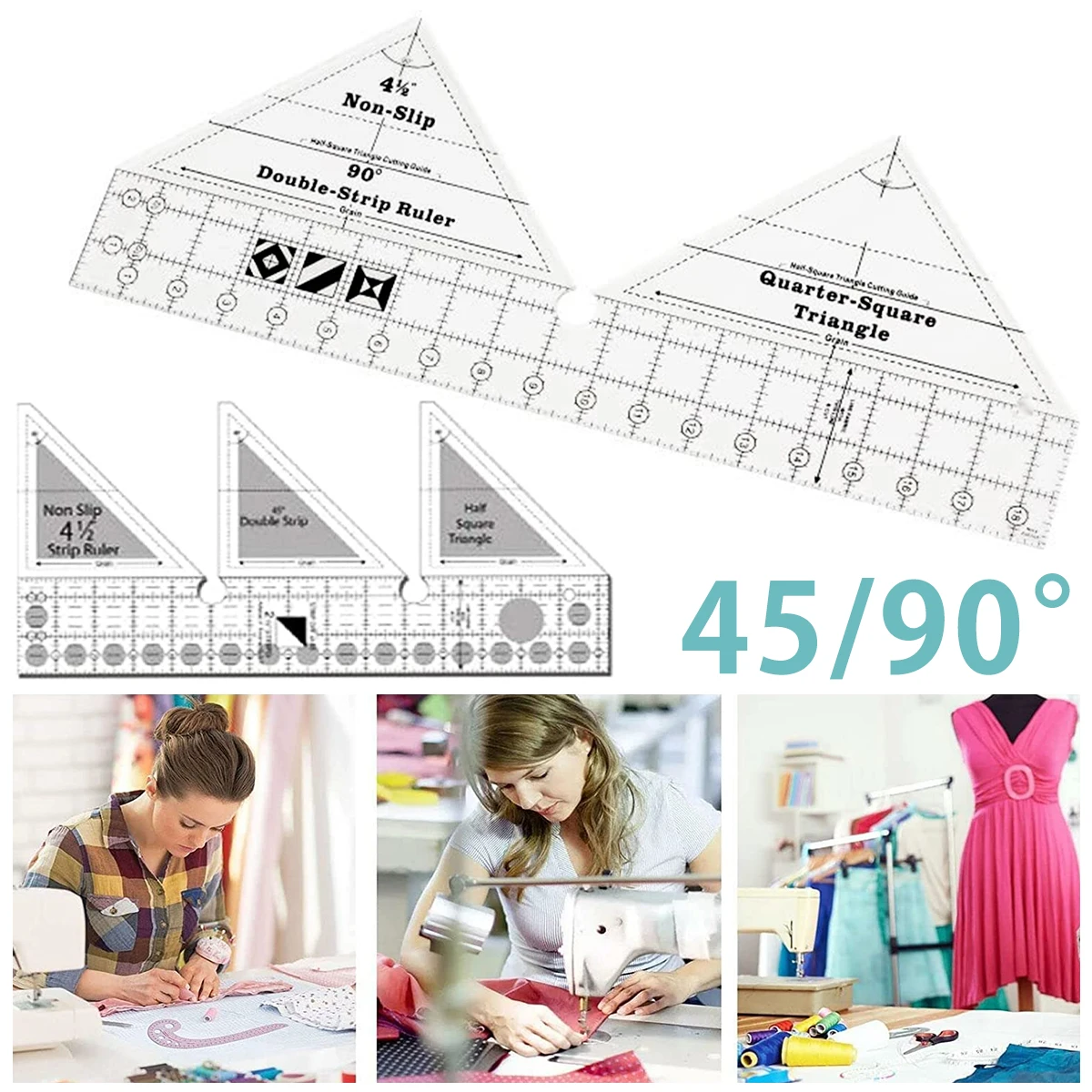 

Нескользящая акриловая линейка с двойной полосой, швейная креативная многофункциональная линейка, набор инструментов, квадратная треугол...