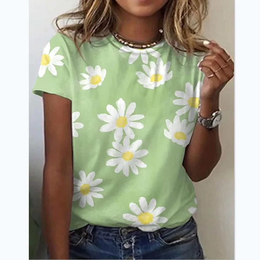 

3D Sunflower Women's Floral Print T-shirts, Round Neck T-shirts and Floral Print, Women's T-shirts