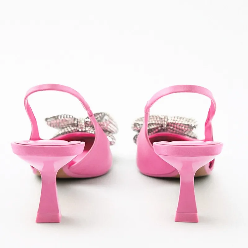TRAF Pink Women High Heels Woman Pumps Heeled Sandals Fashion Bow Stiletto Slingback Pointe Weddings Bridal Shoes Ladies Shoes