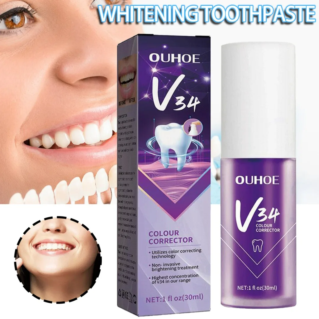 

Teeth Whitening Purple Toothpaste Sensitive Tooth Hygiene Care Whiten Remove Tooth Stains Fresh Breath Keep Gums Strong 30ml