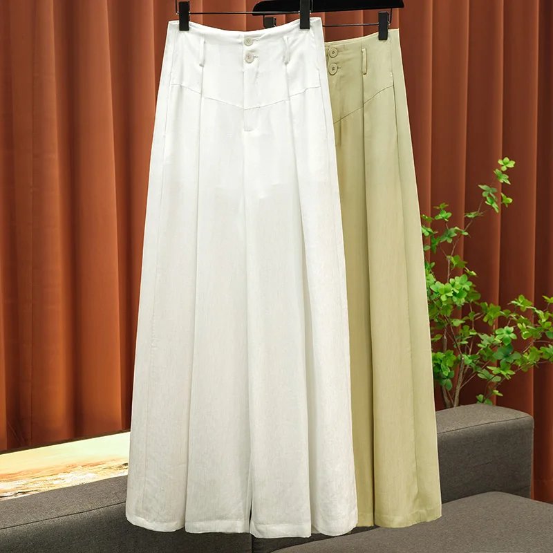 High-quality Jacquard Acetic Acid Wide Leg Flap Pants Female 2023 Summer New Design Simple Trousers Simple Slim Women Clothing