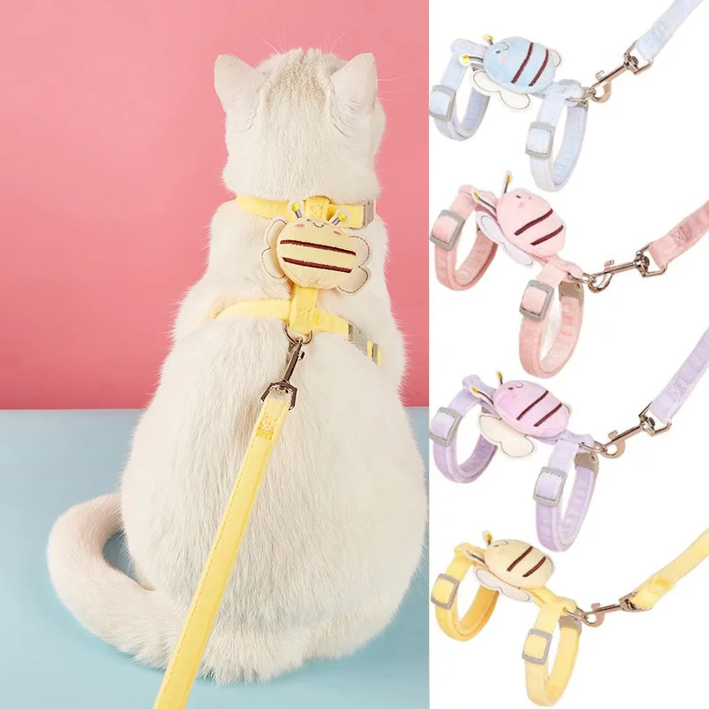 

Dog Harnesses Leash Set Cute Bee Dog Cat Harnesses Soft Adjustable Outdoor Walking Anti-lost Puppy Cat Leash Pet Supplies