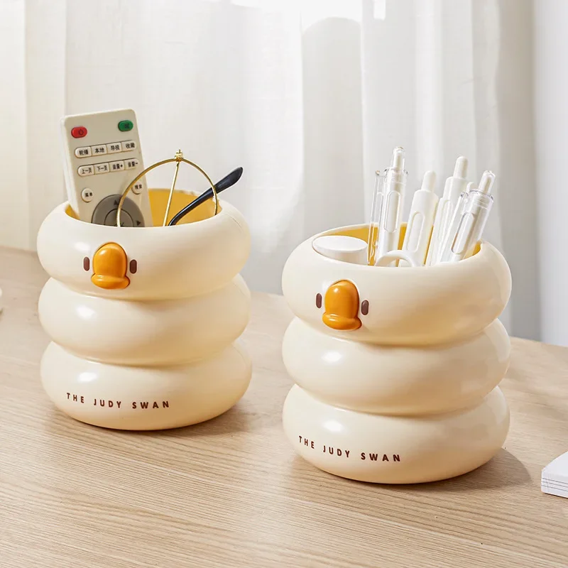 

High Appearance Level Circular Storage Pen Holder Multi-functional Cartoon Student Desktop Office Yellow Duck Storage Box