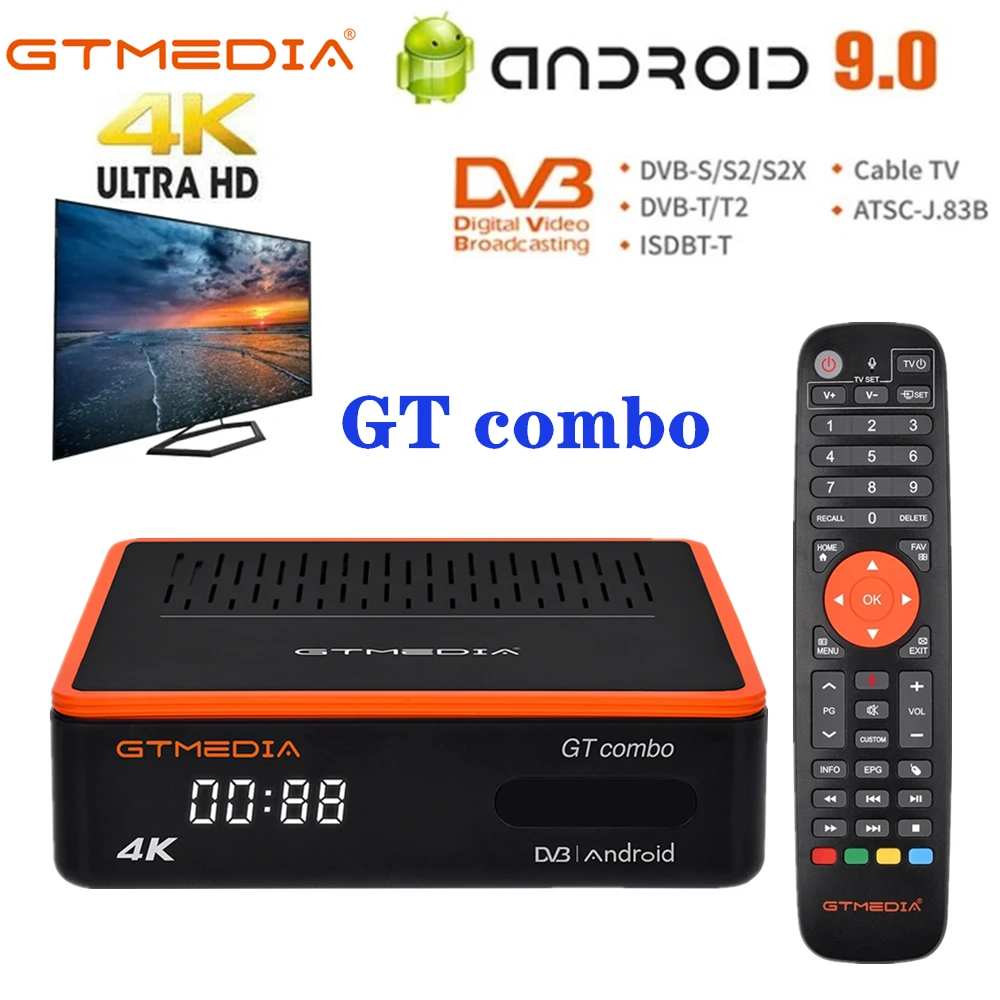 

GTMEDIA GT Combo 4K 8K HD TV BOX Android 9.0+DVB-S2X/T2/C 2GB+16GB Satellite TV Receiver Decoder/ Google Smart Set Top Box