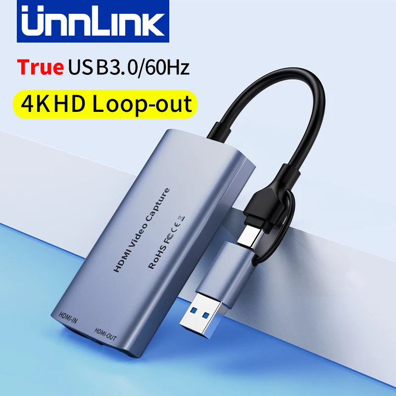 

Карта видеозахвата Unnlink 1080P60fps HDMI к 4K HDMI Loop-out USB 3,0 Type-C