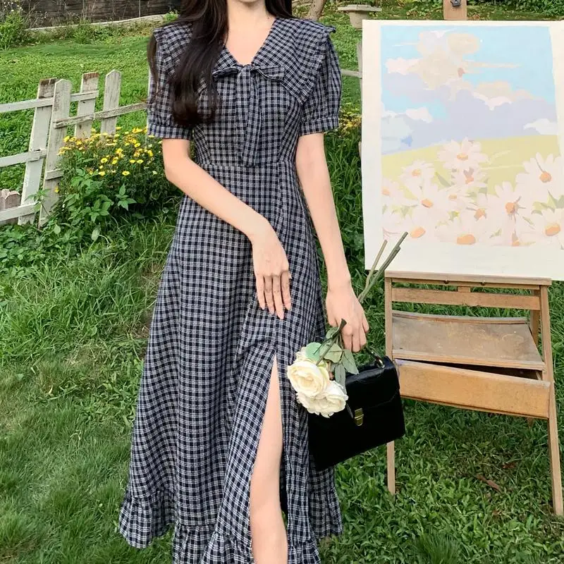 Милое клетчатое платье Dolly с воротником Питер Пэн новинка женское летнее