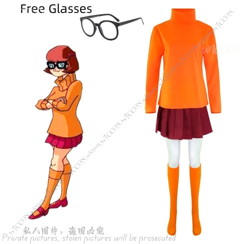 Velma Seragam Аниме Косплей оранжевая короткая юбка Женский карнавальный комплект для