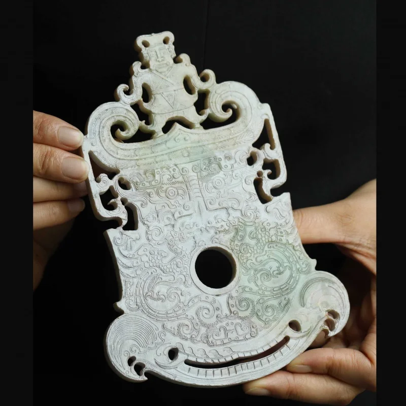 

Old China Natural Jade Hand Carved statue dragon plate bi a1