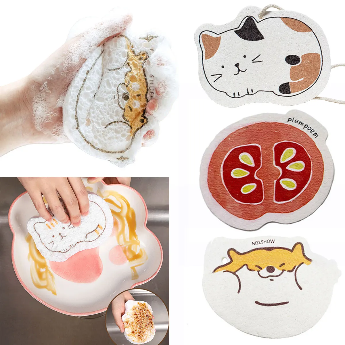 

Non-stick Compressed Wood Pulp Sponge Cartoon Dish Cloths Oil Remove Magic Wipes Dishwashing Sponge Cleaning Tools For Kitchen