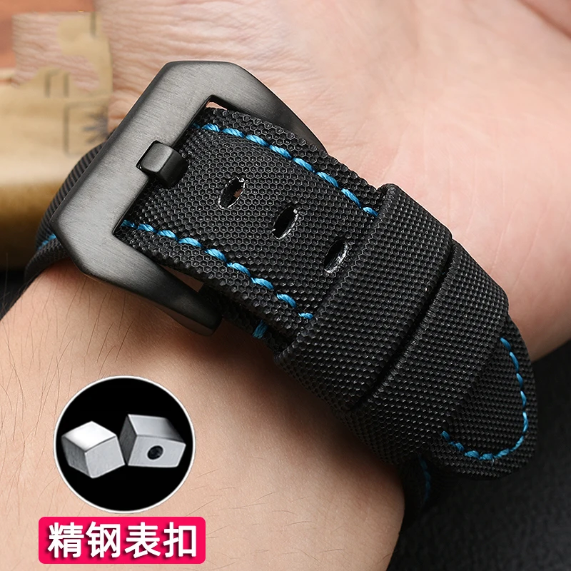 Nylon Texture Leather Watchband for Panerai PAM01661|441 Marina Watch Strap Black Blue 22mm 24mm 26mm belt Accessories Bracelets