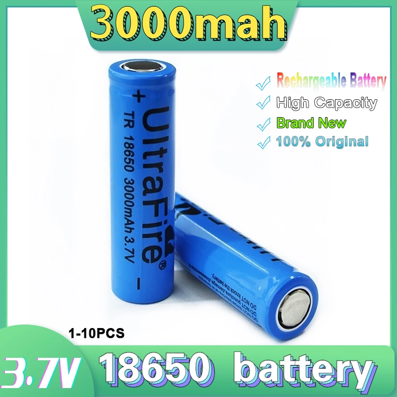 

Hot Original 18650 Battery High Capacity 3000mah 3.7 V 18650 Lithium Rechargeable Battery For Flashlight Batteries Toy/electrica