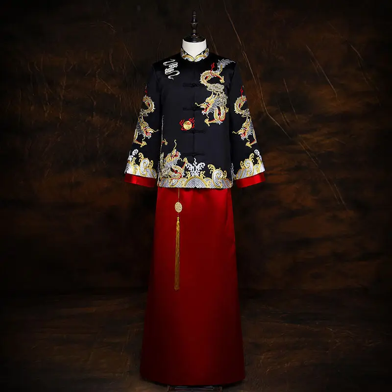 Burgundy Black Xiuhe Clothing Men's 2022 New Bridegroom Wedding Chinese Wedding Dress Xiuhe Suit Men's Tang Suit Vest