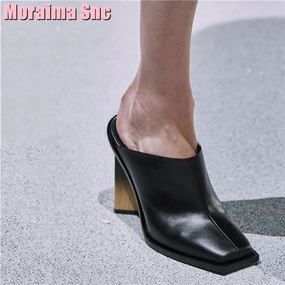 Square Toe Strange Block Heel Slippers High Heel Women Shoes Summer Runway White Solid Sexy Style Fashion Ladies Slides Casual