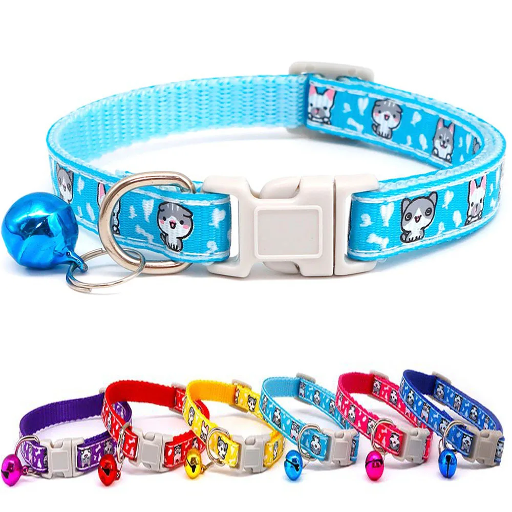 

HUIJI 1cm Cat and Dog Neck Collar Small Dog Cloth Printed Wreath Rope Set with Bell Outdoor Anti-loss Tag Accessories