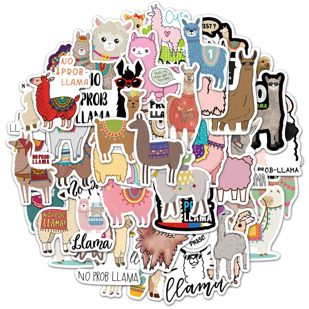 

50pcs Alpaca Stickers Children's Waterproof Cartoon Animal Suitcase Notebook Skateboard Stickers