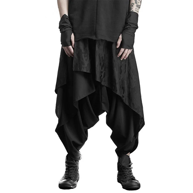 

Men irregular drop-crotch camo harem pants elastic waist baggy pants men gothic vintage culottes street hip hop punk joggers