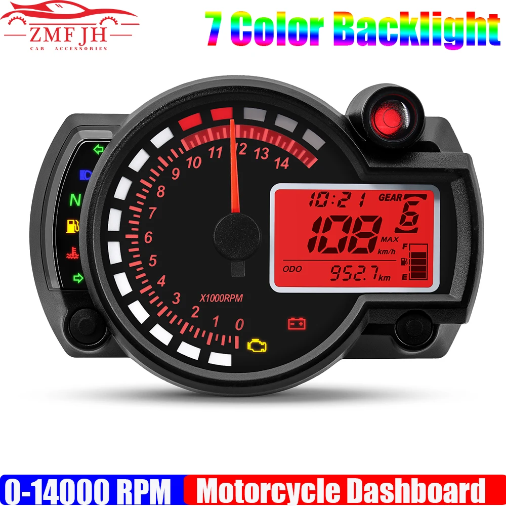 Тахометр для приборной панели мотоцикла, 0-14000 об/мин, 7 цветов подсветки, одометр, спидометр, инструмент, макс. 299 км/ч для двигателя 12 В