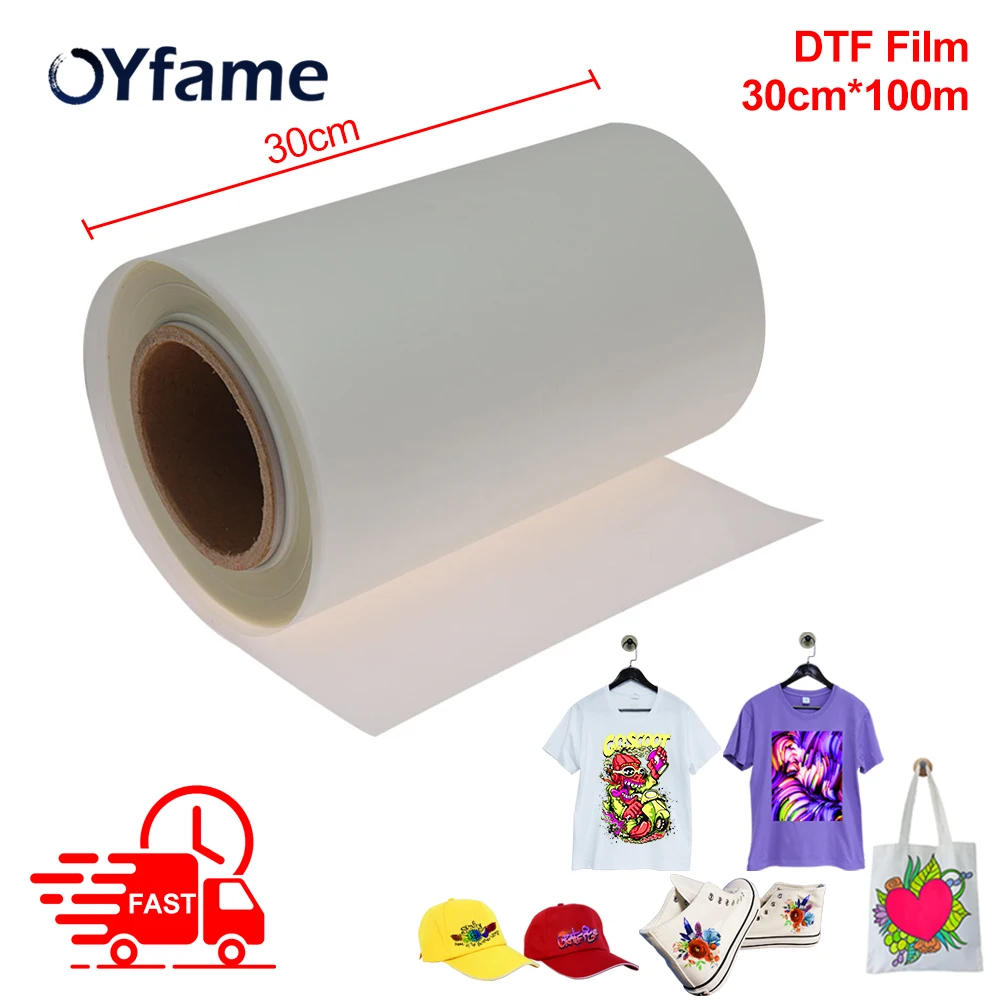 

Рулонная пленка OYfame 30 см * 100 м DTF для принтера DTF A3 DTFFilm, прямая пленка для принтера Epson L1800 R1390 i3200 A3 A4 DTF