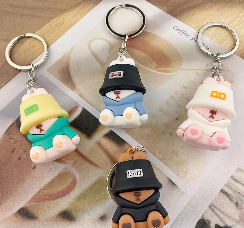 

New trend cute sleeping fisherman bear PVC doll key chain personalized bag pendant car key chain