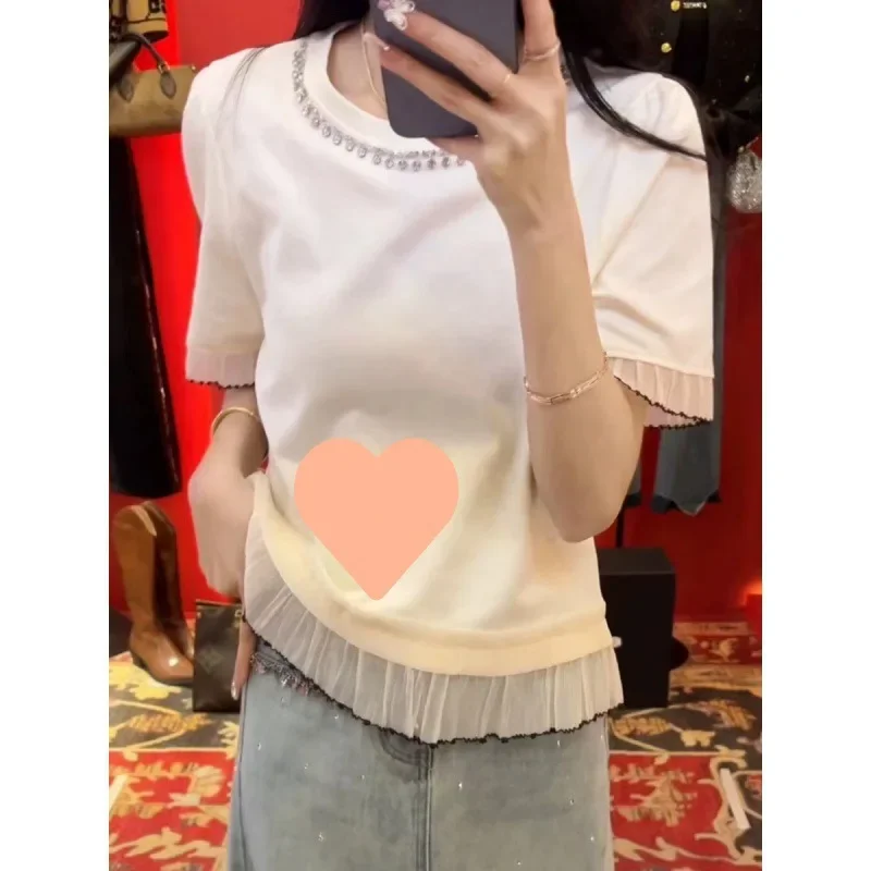 Модная футболка с сетчатыми вставками и коротким рукавом женская летняя Новинка