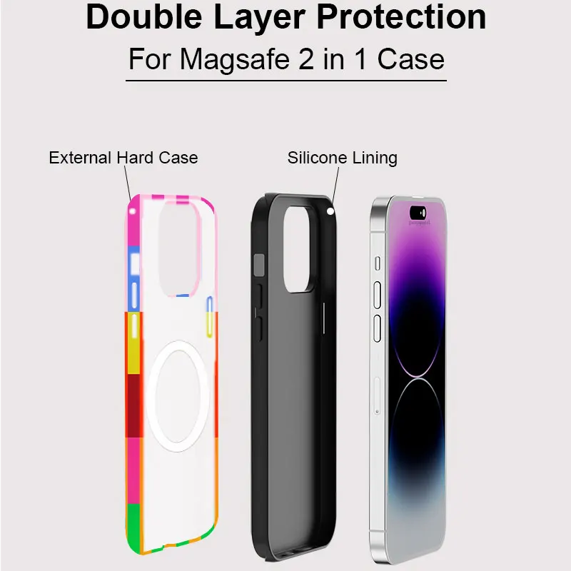Фото Красочный чехол с полосками для IPHONE 17 16 Pro Max 15 14 13 PRO Plus, акриловый ТПУ, два в одном, магнитный, с двойной защитой, задняя крышка №3